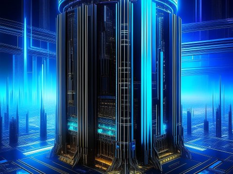 Futuristic CPU Core with Neon Blue Circuitry