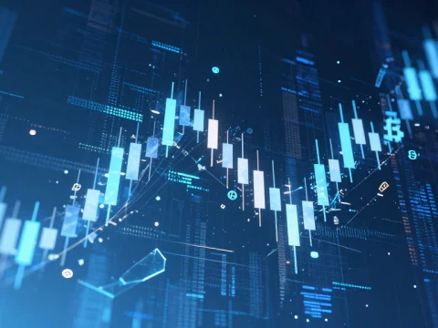 Futuristic Crypto Candlestick Chart in Cyberpunk Style