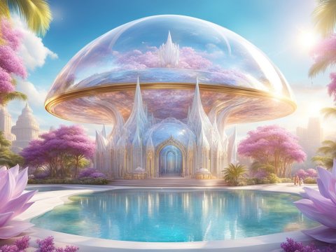 Futuristic Crystal Dome Palace in a Serene Garden