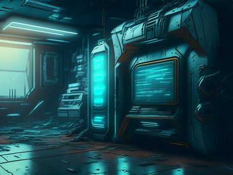 Futuristic Cyber Room with Advanced Tech Console