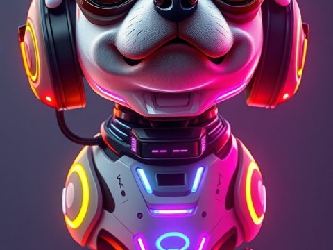 Futuristic Cybernetic Dog with Neon Lights