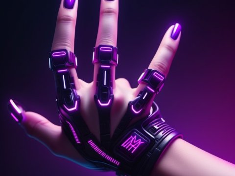 Futuristic Cybernetic Glove with Neon Purple Lights