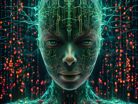 Futuristic Cybernetic Human Face with Neural Network