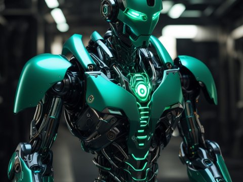 Futuristic Cybernetic Humanoid Robot with Neon Green Armor