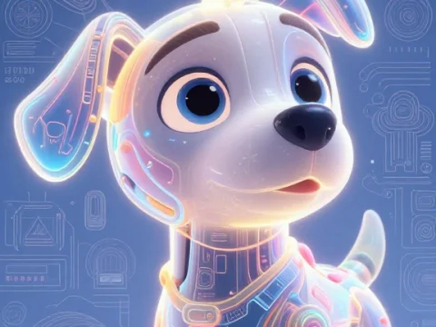 Futuristic Cybernetic Puppy with Holographic Glow