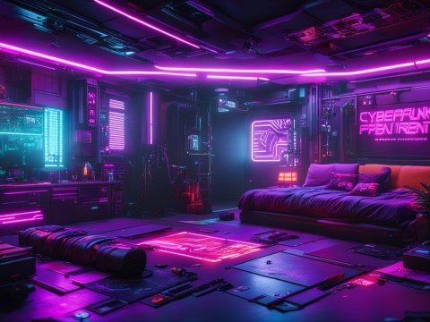 Futuristic Cyberpunk Apartment with Neon Lighting
