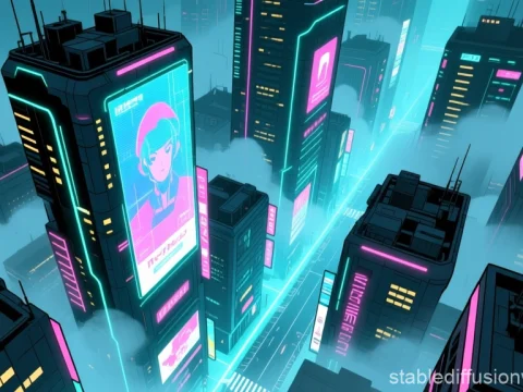 Futuristic Cyberpunk Cityscape with Neon Lights