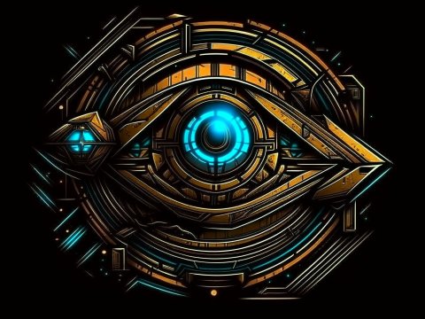 Futuristic Cyberpunk Eye with Neon Blue Core