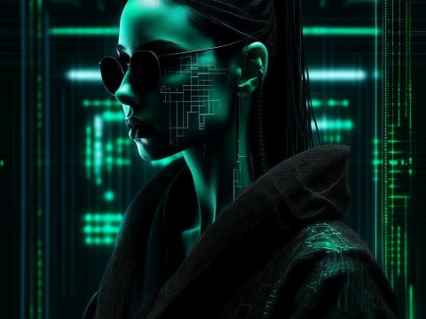 Futuristic Cyberpunk Woman with Digital Interface