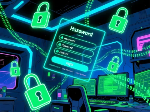 Futuristic Cybersecurity Interface in High-Tech Control Room