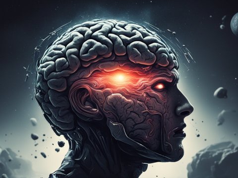 Futuristic Cyborg Brain with Glowing Neural Core