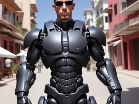 Futuristic Cyborg Man in Urban Street