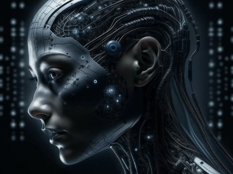 Futuristic Cyborg Profile with Intricate Mechanical Details