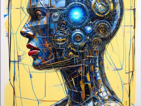 Futuristic Cyborg Profile with Mechanical Brain