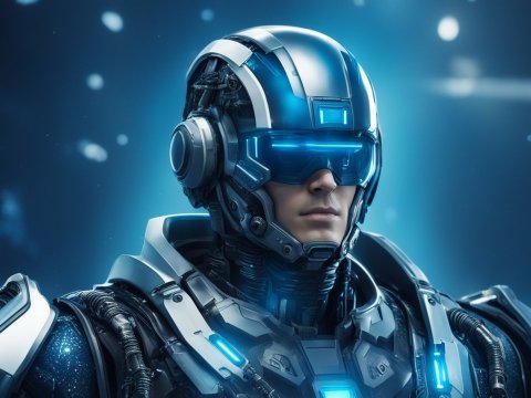 Futuristic Cyborg Soldier in Advanced Armor
