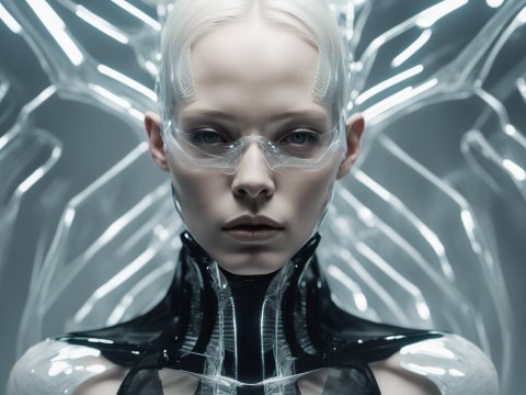 Futuristic Cyborg Woman in High-Tech Environment