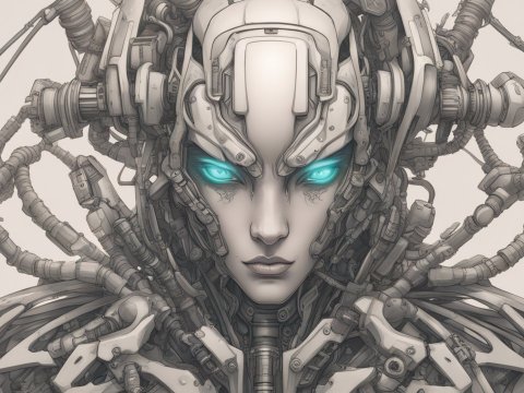 Futuristic Cyborg Woman with Glowing Blue Eyes