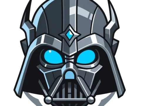 Futuristic Dark Helmet with Glowing Blue Eyes