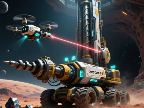 Futuristic Deep Core Drill Mining on Alien Planet