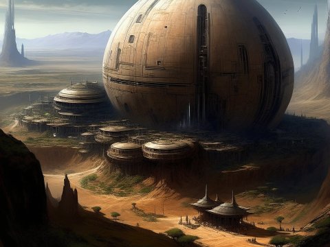 Futuristic Desert Settlement with Massive Spherical Structure