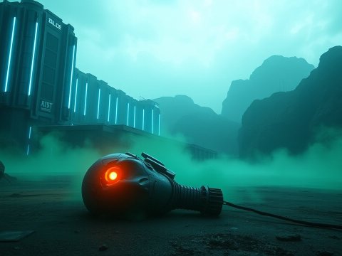 Futuristic Desolate Landscape with Glowing Device