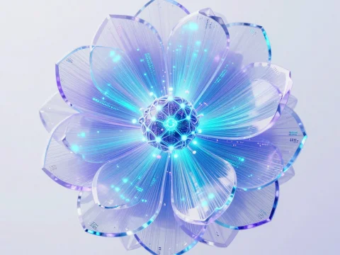 Futuristic Digital Bloom with Glowing Blue Core