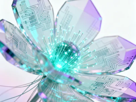 Futuristic Digital Flower with Circuit Petals