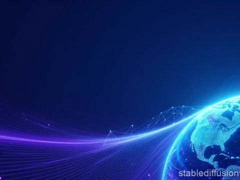 Futuristic Digital Planet with Glowing Network Lines