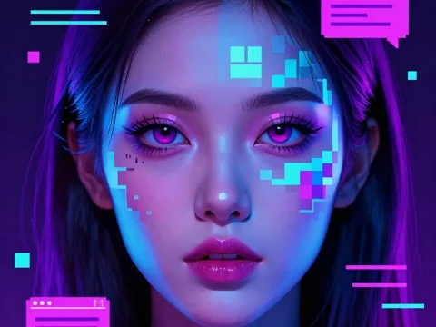 Futuristic Digital Portrait of a Woman with Neon Interface
