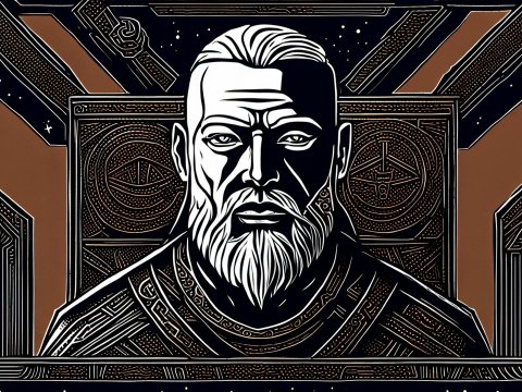 Futuristic Elderly Man in Sci-Fi Throne Room