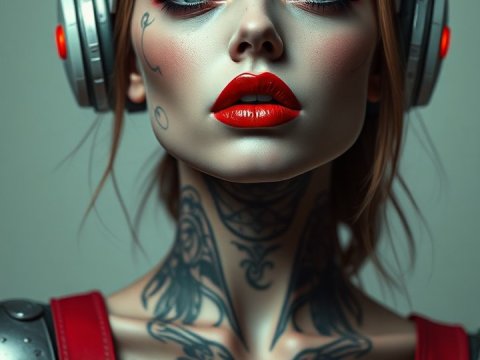 Futuristic Emo Woman with Tattoos and Headgear