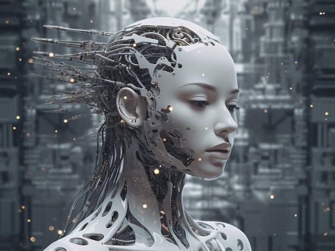 Futuristic Female AI Robot with Intricate Mechanical Design