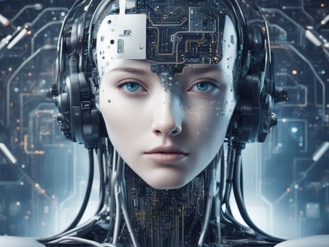 Futuristic Female Android with Circuitry Face