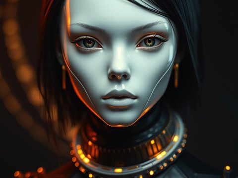 Futuristic Female Android with Illuminated Collar