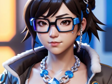 Futuristic Female Character with Blue Accessories