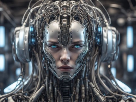 Futuristic Female Cyborg with Intricate Mechanical Design