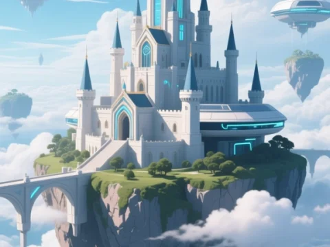 Futuristic Floating Castle in the Sky
