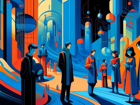 Futuristic Gathering in a Vibrant Urban Landscape