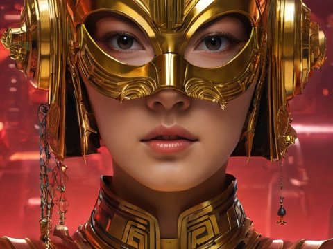 Futuristic Golden Warrior Woman Portrait