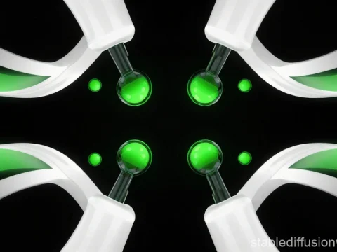 Futuristic Green and White Molecular Structure on Black Background