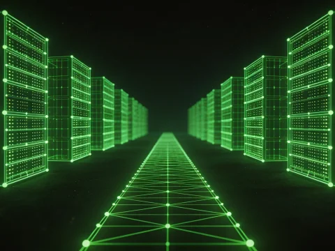 Futuristic Green Digital Server Room