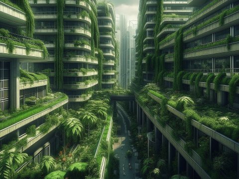 Futuristic Green Urban Cityscape with Vertical Gardens