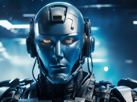 Futuristic Humanoid Bionic Android in High-Tech Environment