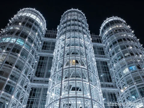 Futuristic Illuminated Glass Tower at Night