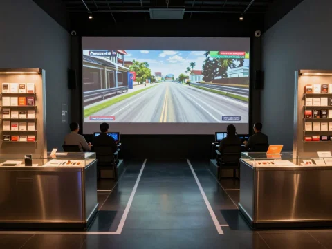 Futuristic Immersive Tech Simulation in Modern Exhibition Space