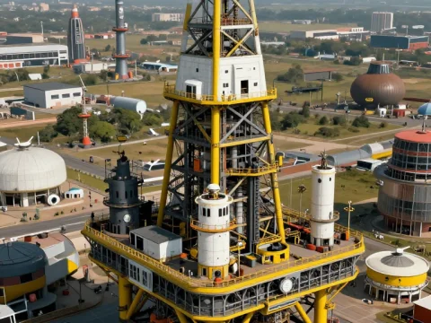 Futuristic Industrial Oil Rig in Urban Setting