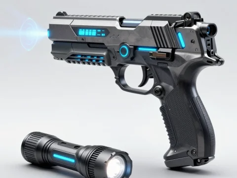 Futuristic Laser Pistol with Tactical Flashlight