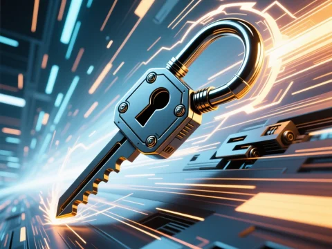Futuristic Lock and Key with Digital Circuitry