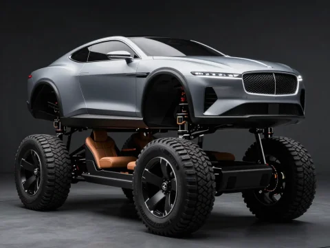 Futuristic Luxury Elevated Sports Car with Off-Road Tires
