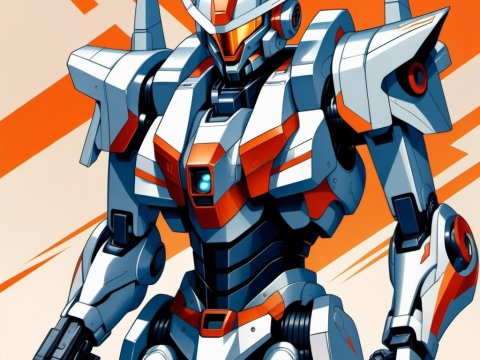 Futuristic Mecha Robot in Bold Orange and White